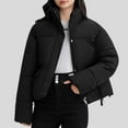 thumbnail image 1 of jtjvou Cropped Puffer Jacket for Women 2025 Warm Winter Quilted Coat Outerwear Solid Color Zip Up Short Puffy Coat Black L, 1 of 6