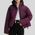 thumbnail image 1 of jtjvou Cropped Puffer Jacket for Women 2025 Warm Winter Quilted Coat Outerwear Solid Color Zip Up Short Puffy Coat Purple XXL, 1 of 5
