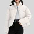 thumbnail image 1 of jtjvou Cropped Puffer Jacket for Women 2025 Warm Winter Quilted Coat Outerwear Solid Color Zip Up Short Puffy Coat White XL, 1 of 5