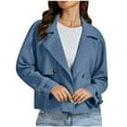thumbnail image 1 of jtjvou Cropped Trench Coat for Women Long Sleeve Double Breasted Notched Lapel Casual Loose Fit Jackets with Pockets Blue XL, 1 of 7