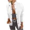 thumbnail image 1 of jtjvou Double-Breasted Stand Collar Jacket for Women Dressy Slim Fit Business Casual Long Sleeve Cardigans Jacket White S, 1 of 6