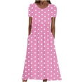 thumbnail image 1 of jtjvou Dress for Women Summer Crew Neck Short Sleeve Sundress with Pockets Casual Vacation Loose Fit Midi Dresses Home Wear Hot Pink S, 1 of 5