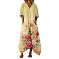 thumbnail image 1 of jtjvou Dresses for Women 2026 Summer Spring Casual Long Sleeve V Neck Dressy Trendy Sundresses Loose Fit Flowy Maxi Dress with Pocket Yellow L, 1 of 7
