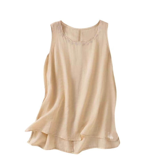 jtjvou Embroidered Tops for Women Summer Floral Sleeveless Boho Tops Casual V Neck Peasant Blouse Loose Tank Tops Yellow XXL