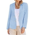 thumbnail image 1 of jtjvou Fall Linen Blazer Women Lightweight Long Stretchy Ruched Sleeve Fully-Lined Casual Work Jacket with Pockets Blue M, 1 of 3