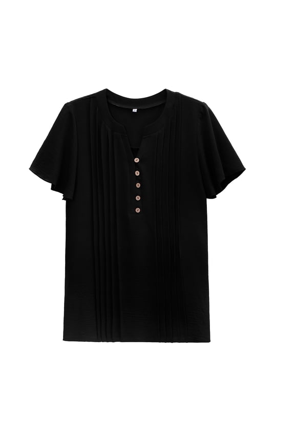 Fashion Casual V-Neck Short Sleeve Blouse Summer Stylish Comfort Regular Fit Ruching Design for Outdoor Vacation Daily Wear Women's Tops Black XL
