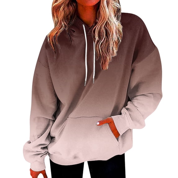 jtjvou Fashion Ombre Tie Dye Hoodies for Teen Girls, Womens Casual Long Sleeve Hooded Pullover Gradient Baggy Sweatshirts,Khaki,L