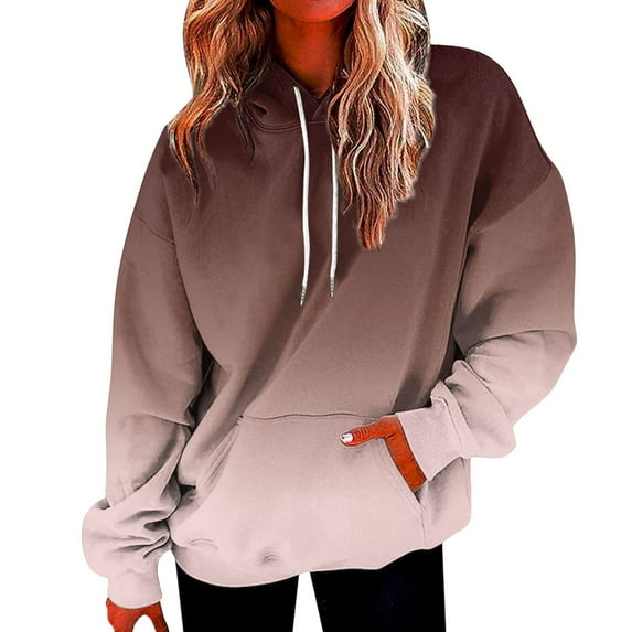 jtjvou Fashion Ombre Tie Dye Hoodies for Teen Girls, Womens Casual Long Sleeve Hooded Pullover Gradient Baggy Sweatshirts,Khaki,XXXXL