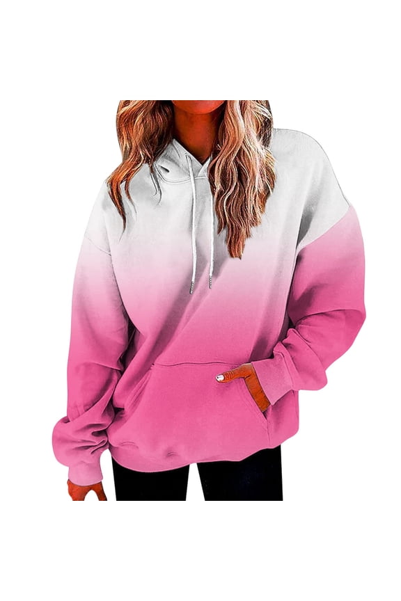 Fashion Ombre Tie Dye Hoodies for Teen Girls, Womens Casual Long Sleeve Hooded Pullover Gradient Baggy Sweatshirts,Pink,XXXXL