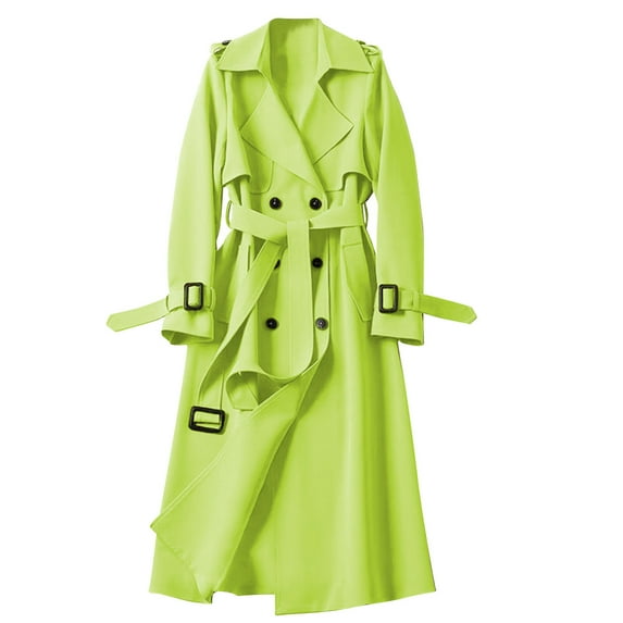 jtjvou Fashion Women's Long Sleeve Button Trench Coat Solid Color with Pockets Turndown Collar Stylish Casual Outerwear for Fall/Winter Green XXXL