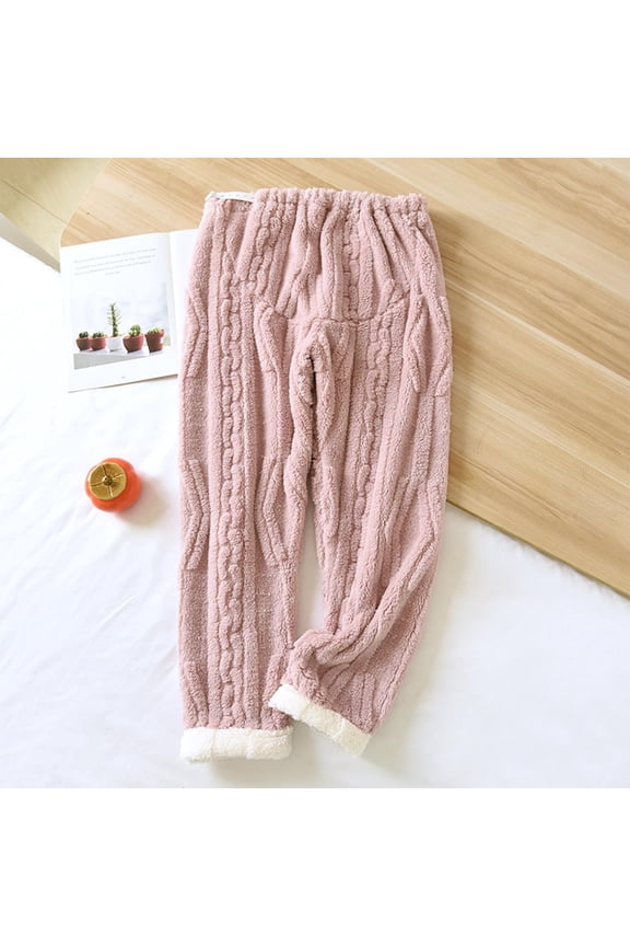 Fashionable High Waist Belly Support Flannel Plush Loose Pants Comfortable Breathable Soft Material Stylish Generous Design Maternity Clothing for Daily Life Travel Parties Pink XL