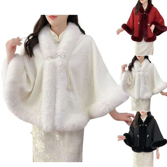 jtjvou Faux FUR Shawl for Women Winter FUR Coat Wedding Party FUR Stole Wraps Cape for Evening Dresses Black Free Size