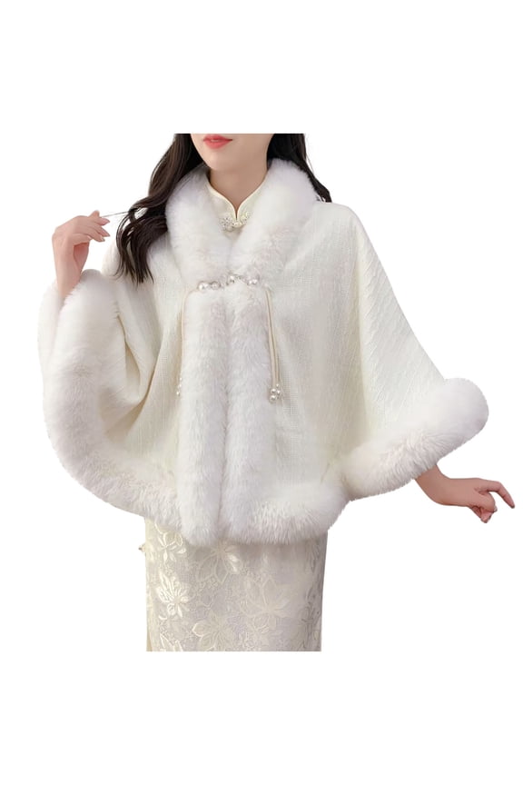 Faux FUR Shawl for Women Winter FUR Coat Wedding Party FUR Stole Wraps Cape for Evening Dresses White Free Size