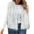 thumbnail image 1 of jtjvou Faux Fur Vest Women Open Front Cardigan Sleeveless Fleece Jacket Plus Size Fuzzy Jacket Crop Winter Vest Fashion Outfit White XXXL, 1 of 5