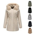 thumbnail image 1 of jtjvou Faux Fur Winter Coats for Women,Ladies Winter Puffer Jacket with Fur Hood,Thickened Parka Coat with Waist Drawstring Beige L, 1 of 6