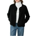 thumbnail image 1 of jtjvou Fleece Jacket Women Fuzzy Open Front Button Down Jackets Soft Warm Cardigan Sweater Winter Coat with Pockets Black XL, 1 of 3