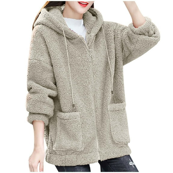 jtjvou Fleece Jacket for Women Warm Fuzzy Zip Up Hoodies Winter Hooded Coat Soft Faux Fur Zipper Outwear with Pocket Yellow XL