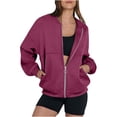 thumbnail image 1 of jtjvou Full Zip Up Sweatshirt Women No Hood Fall Winter Trendy Casual Loose Long Sleeve Workout Collared Jacket with PocketsRed XXL, 1 of 5