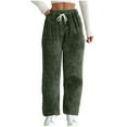 thumbnail image 1 of jtjvou Fuzzy Sweatpants for Women 2025 Winter Drawstring High Waisted Wide Leg Lounge Trousers Casual Loose Warm Pajamas Pants Green S, 1 of 7