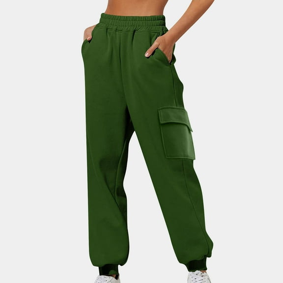 jtjvou High Waist Casual Trousers Drawstring Multi-Pockets Soft Stretchy Pants for Outdoor Activities Comfortable Fashion Long Pants Winter Wear Green XXL