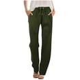 thumbnail image 1 of jtjvou High Waist Straight Barrel Pants Elastic Drawstring Casual Comfy Summer Soft Breathable Regular Length Women's Trousers for Daily Workout Versatile Style Green M, 1 of 7
