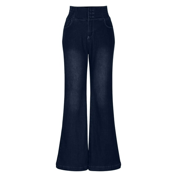 jtjvou High Waisted Bell Jeans for Women Trendy Stretchy Jeans Summer Casual Slim Straight Leg Flare Trouser with Pockets Blue M