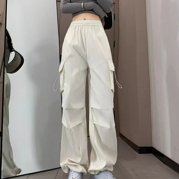 jtjvou High Waisted Wide Leg Casual Overalls Pants with Pocket Comfortable Soft Fabric Ankle Length Fashionable for Summer Spring Daily Work Party Beige S