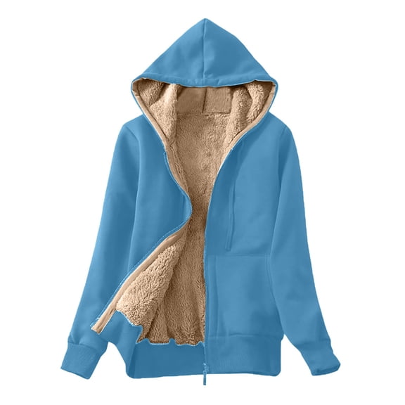 jtjvou Hooded Layered Plush Sweater Jacket Soft Fabric Comfortable Long Sleeve Casual Coat for Women Stylish Design Spring Winter Wear Blue L