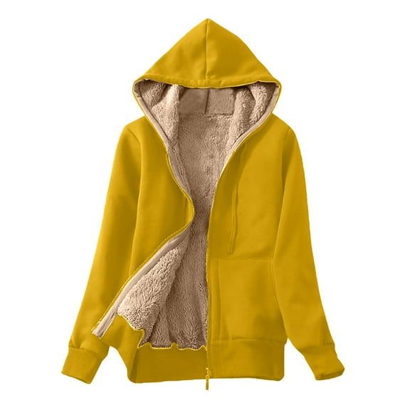 jtjvou Hooded Layered Plush Sweater Jacket Soft Fabric Comfortable Long Sleeve Casual Coat for Women Stylish Design Spring Winter Wear Yellow S