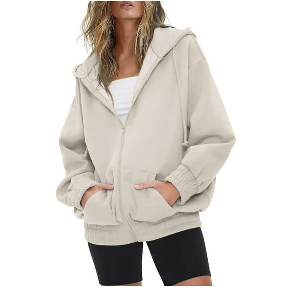 jtjvou Hooded Long Sleeve Zippered Jacket Women's Casual Coat Soft Comfortable Everyday Wear Stylish Blouse Suitable for Fall Winter and Spring Activities Beige XL