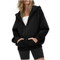 thumbnail image 1 of jtjvou Hooded Long Sleeve Zippered Jacket Women's Casual Coat Soft Comfortable Everyday Wear Stylish Blouse Suitable for Fall Winter and Spring Activities Black L, 1 of 6