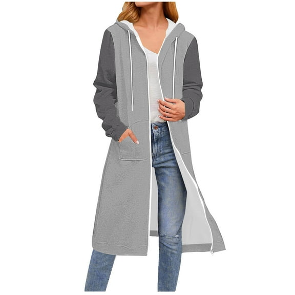 jtjvou Hoodie Dress for Women with Pocket Casual Warmy Hoodies Women's Pullover Split Hem Drawstring Long Sweatshirts Gray S