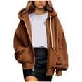 thumbnail image 1 of jtjvou Hoodies For Women Zip Up Hoodie Oversized Sweatshirt Fleece Jackets Fall Winter Coats 2025 Fashion Brown XL, 1 of 3