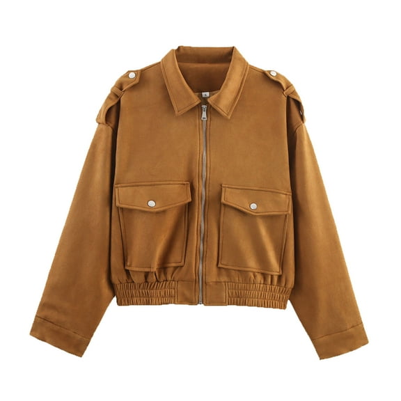 jtjvou Jacket for Women 2025 Fall Winter Cropped Y2k Oversized Faux Leather Crop Blazer Jackets Yellow L