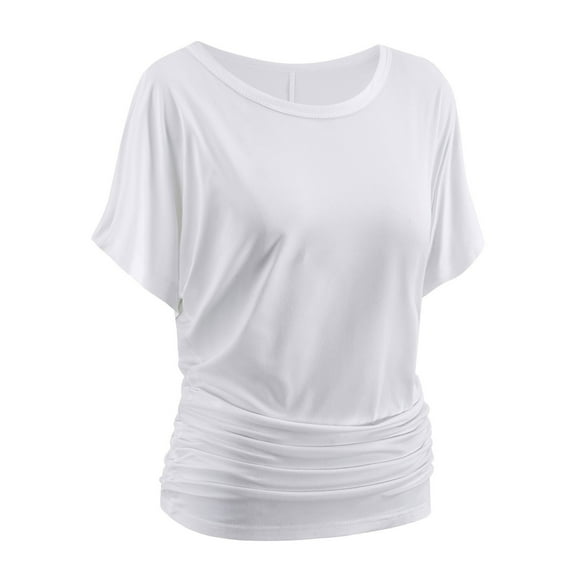 jtjvou Johnny Women’s Short Sleeve Dolman Tunic Top – Soft Stretch Knit with Side Shirring – Casual or Work Blouse White XL