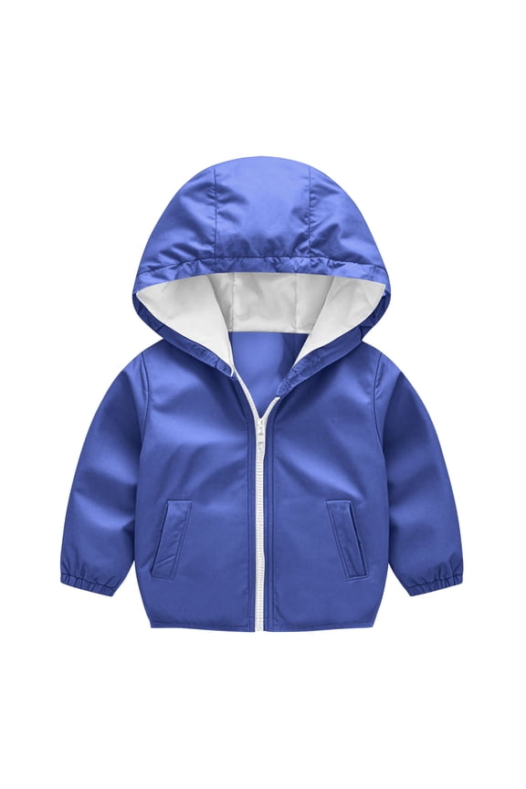 Kids Rain Jackets Waterproof with Hood Lightweight Athletic Jacket Fall Raincoat Packable Rain Coat Windbreaker Solid Color Trendy Outdoor Jackets with Pockets Blue 12 Months