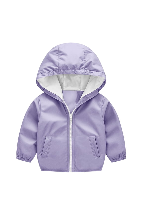 Kids Rain Jackets Waterproof with Hood Lightweight Athletic Jacket Fall Raincoat Packable Rain Coat Windbreaker Solid Color Trendy Outdoor Jackets with Pockets Purple 12 Months