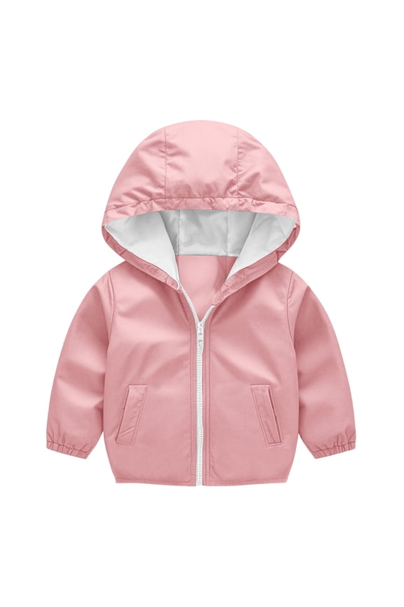 Kids Rain Jackets Waterproof with Hood Lightweight Athletic Jacket Fall Raincoat Packable Rain Coat Windbreaker Solid Color Trendy Outdoor Jackets with Pockets Pink 18 Months