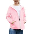 thumbnail image 1 of jtjvou Kids Solid Color Trench Raincoat Lightweight Fall Rain Jackets Waterproof with Hood Trendy Outdoor Jackets with Pockets Athletic Jacket Packable Rain Coat Windbreaker Pink 160, 1 of 5