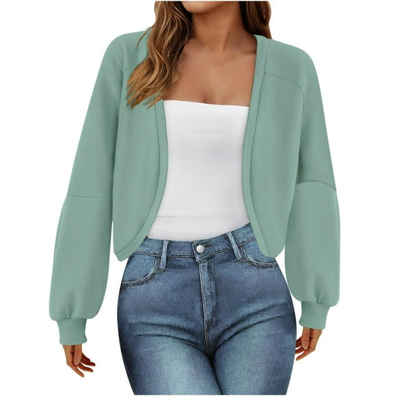 jtjvou Ladies Short Plus Size Blazer Cropped Fashion Jacket Long Sleeve Slim Fit Cardigan Green S