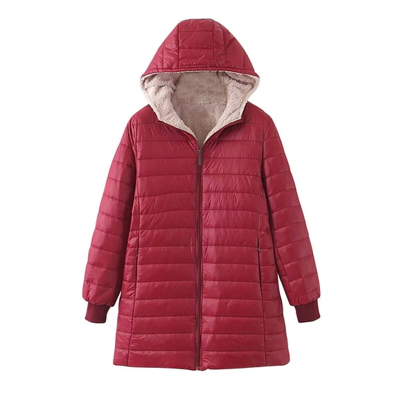 jtjvou Lamb Cotton-padded Coat Hooded Long Sleeves Casual Overcoat Stylish Design Comfortable Wear Spring Fall Outdoor Fashion Essential Red XXL