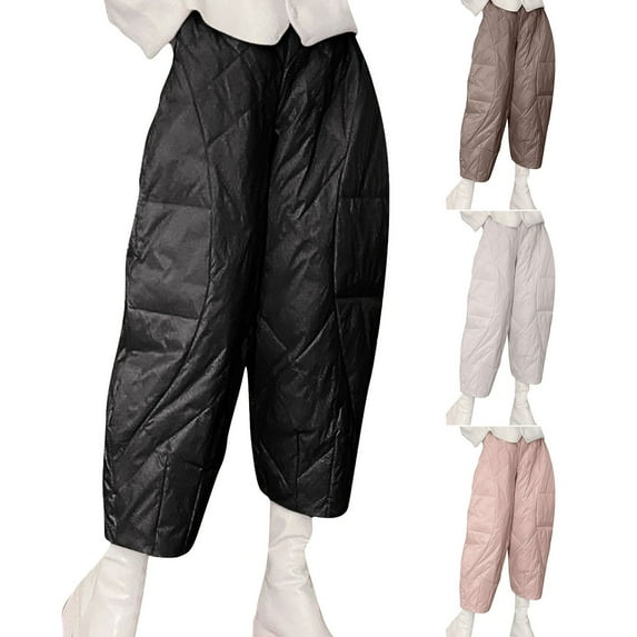jtjvou Lightweight Baggy Down Cotton Pants for Women Plus Size Casual Warm Winter Padded Quilted Insulation Harem Pants Black L