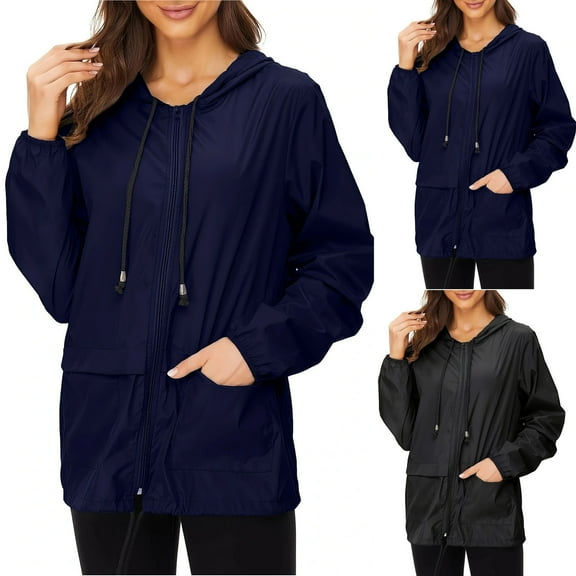 jtjvou Lightweight Rain Jacket Women Waterproof - Raincoat for Women Packable Rain coat Hooded Windbreaker for Travel Outdoor Black L