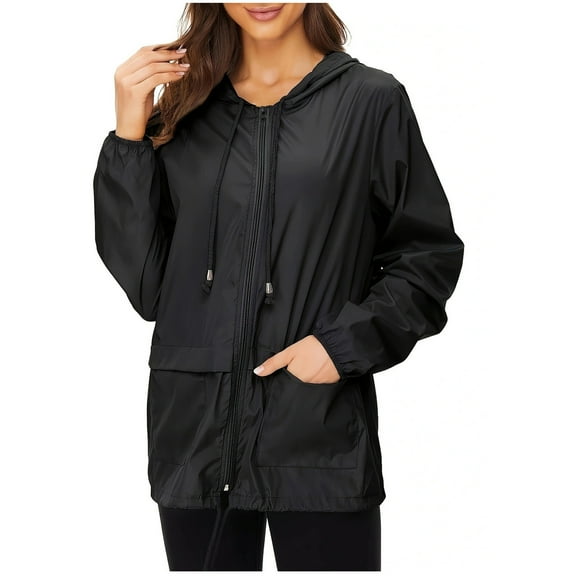 jtjvou Lightweight Rain Jacket Women Waterproof - Raincoat for Women Packable Rain coat Hooded Windbreaker for Travel Outdoor Black XL