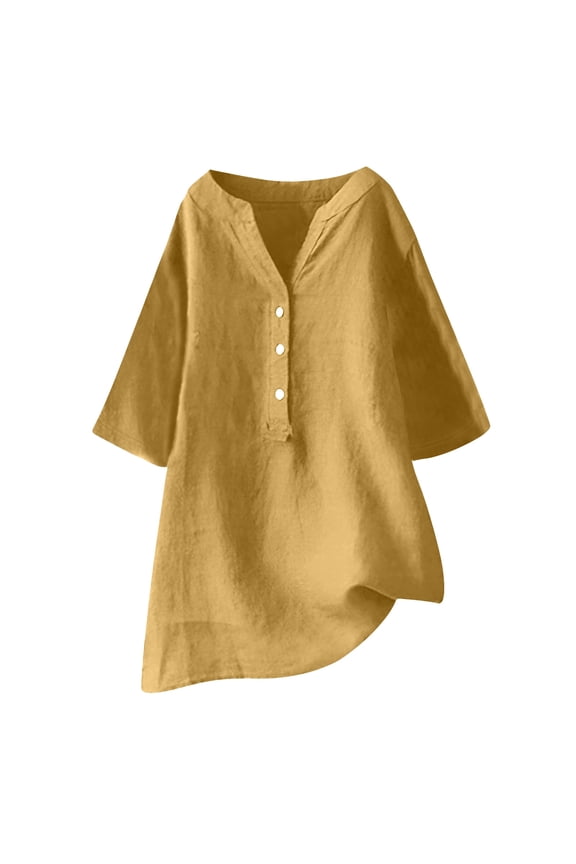 Linen Shirts for Women Flax Linen Clothing Cotton Linen Blouses Button Down Shirts Clothes Womens Gauze Tops 2025 Brown XXXL
