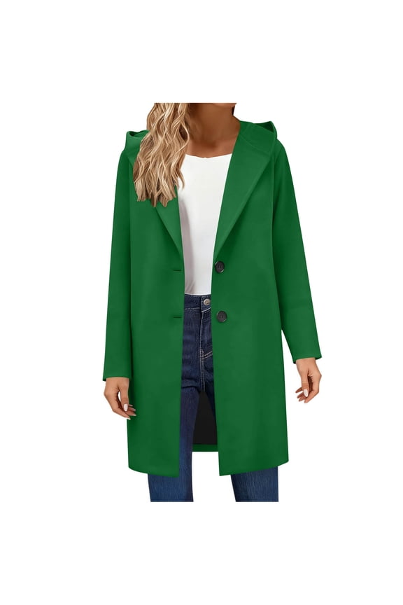 Long Fall Winter Wool Coats for Women 2025 Notched Lapel Collar Double Breasted Peacoat Trench Coat Jackets Overcoat Green L