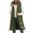 thumbnail image 1 of jtjvou Long Hooded Puffer Vest Women Sleeveless Zip up Padded Vest Lightweight Winter Quilted Jacket Thicken Warm down Coats Green XL, 1 of 9