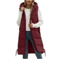 thumbnail image 1 of jtjvou Long Hooded Puffer Vest Women Sleeveless Zip up Padded Vest Lightweight Winter Quilted Jacket Thicken Warm down Coats Red S, 1 of 9
