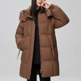 thumbnail image 1 of jtjvou Long Parka Puffer Jacket Women Long Sleeve Zip up Quilted Jacket Winter Length Padded Puffer Coat Outerwear Brown M, 1 of 7