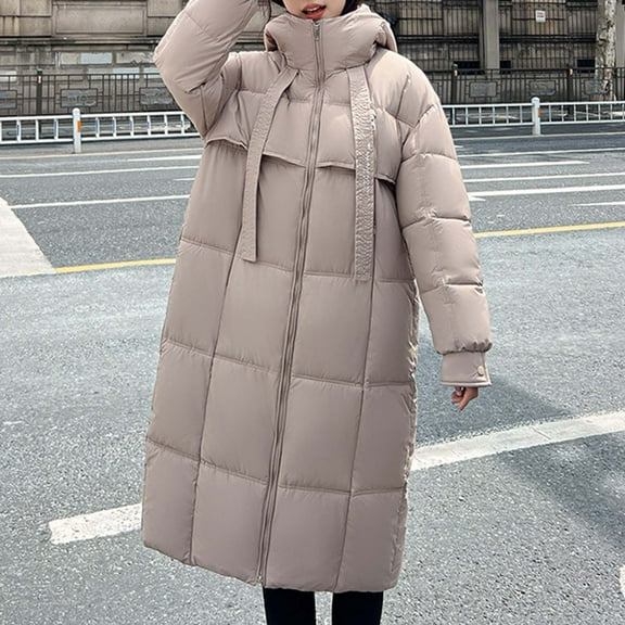jtjvou Long Puffer Jackets for Women Winter Warm Jackets Zip Up Quilted Jacket Thick Padded Overcoat with Hood Yellow XXL
